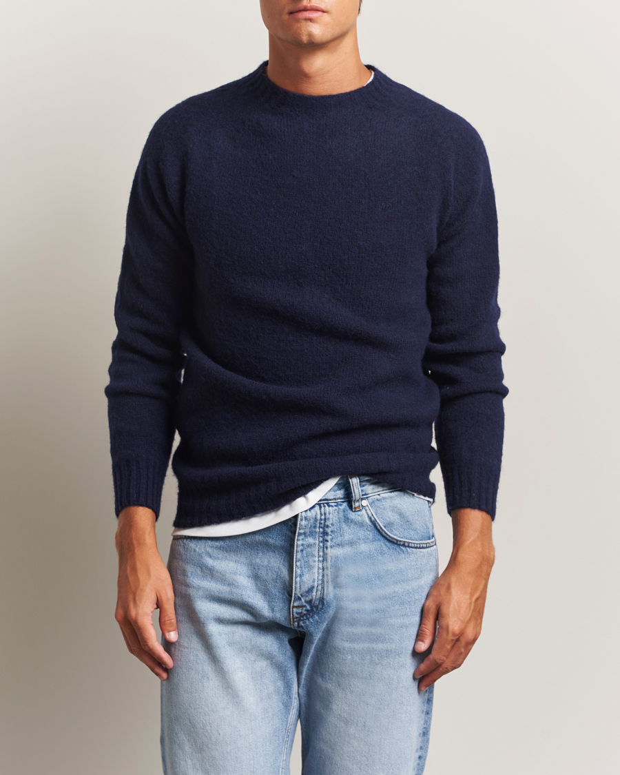 Harley Of Scotland Brushed Supersoft Lambswool Crewneck Navy
