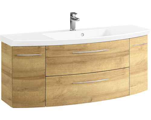 Cassca Sprint badkamermeubelset, BxD 121 x 46,2 cm, frontkleur Riviera Oak, 2-delige set met wastafel van mineraalmarmer