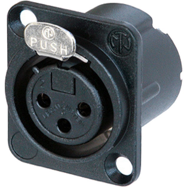 Neutrik NC3FD-LX-B 3p. XLR chassisdeel female zwart, verguld
