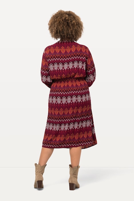 Midikleid, Ethnostreifen, Tunika-Ausschnitt, Langarm
