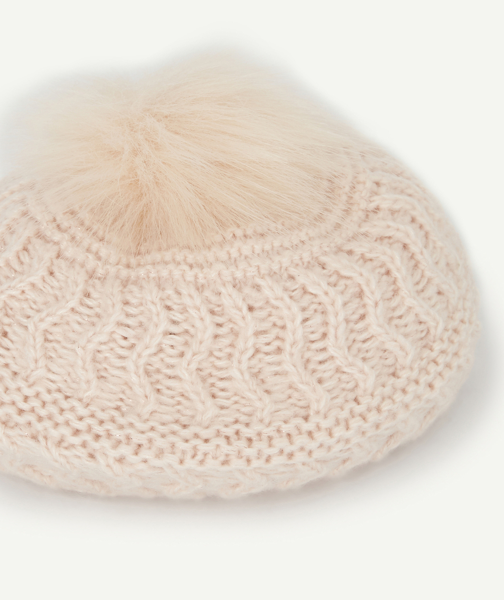 BÉRÊT BÉBÉ FILLE ROSE POUDRÉ EN FIBRES RECYCLÉES AVEC POMPON