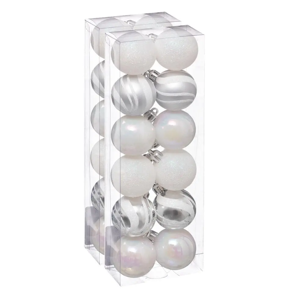 Atmosphera kerstballen - 12x - kunststof - mix wit/zilver - 4 cm