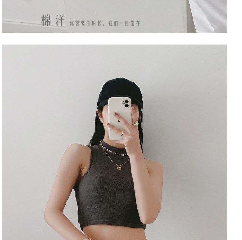 Hevnir - Tanktop met lage hals en effen crop top