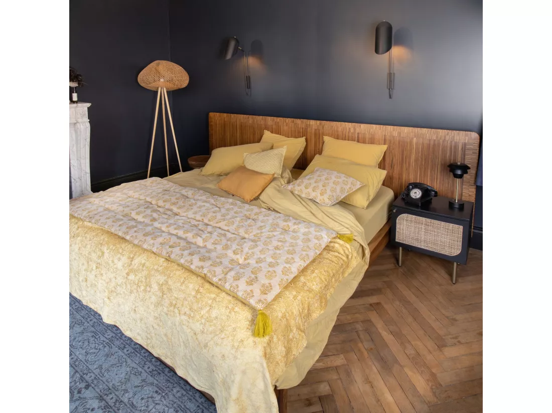 Now's Home - Sofa Cover En Coton Et Velours Imprime Jaune Et Beige 70x180cm Dori
