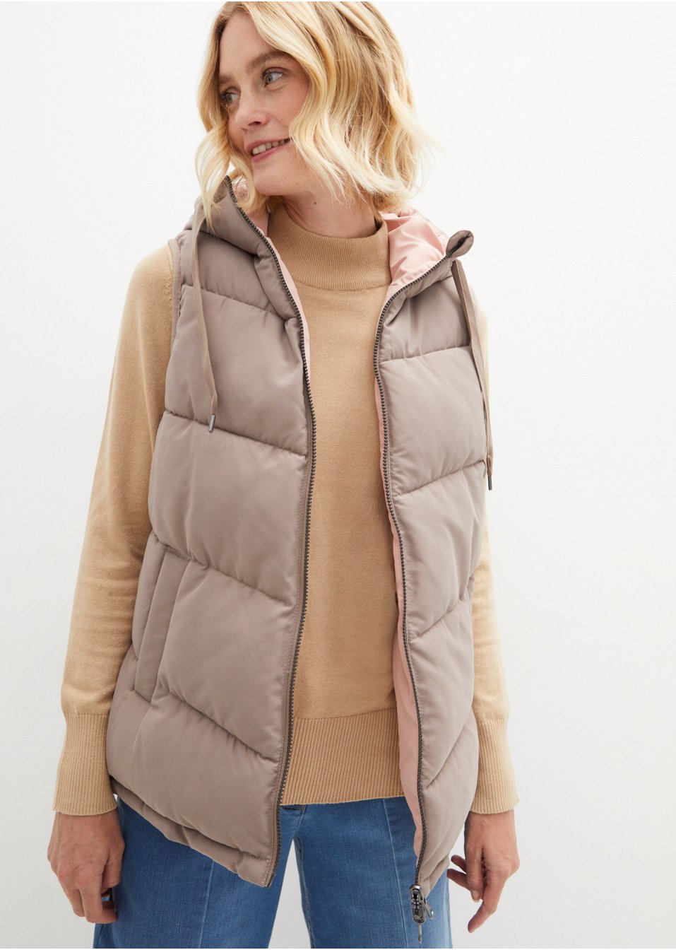 Veste sans manches matelassée réversible avec capuche en polyester recyclé