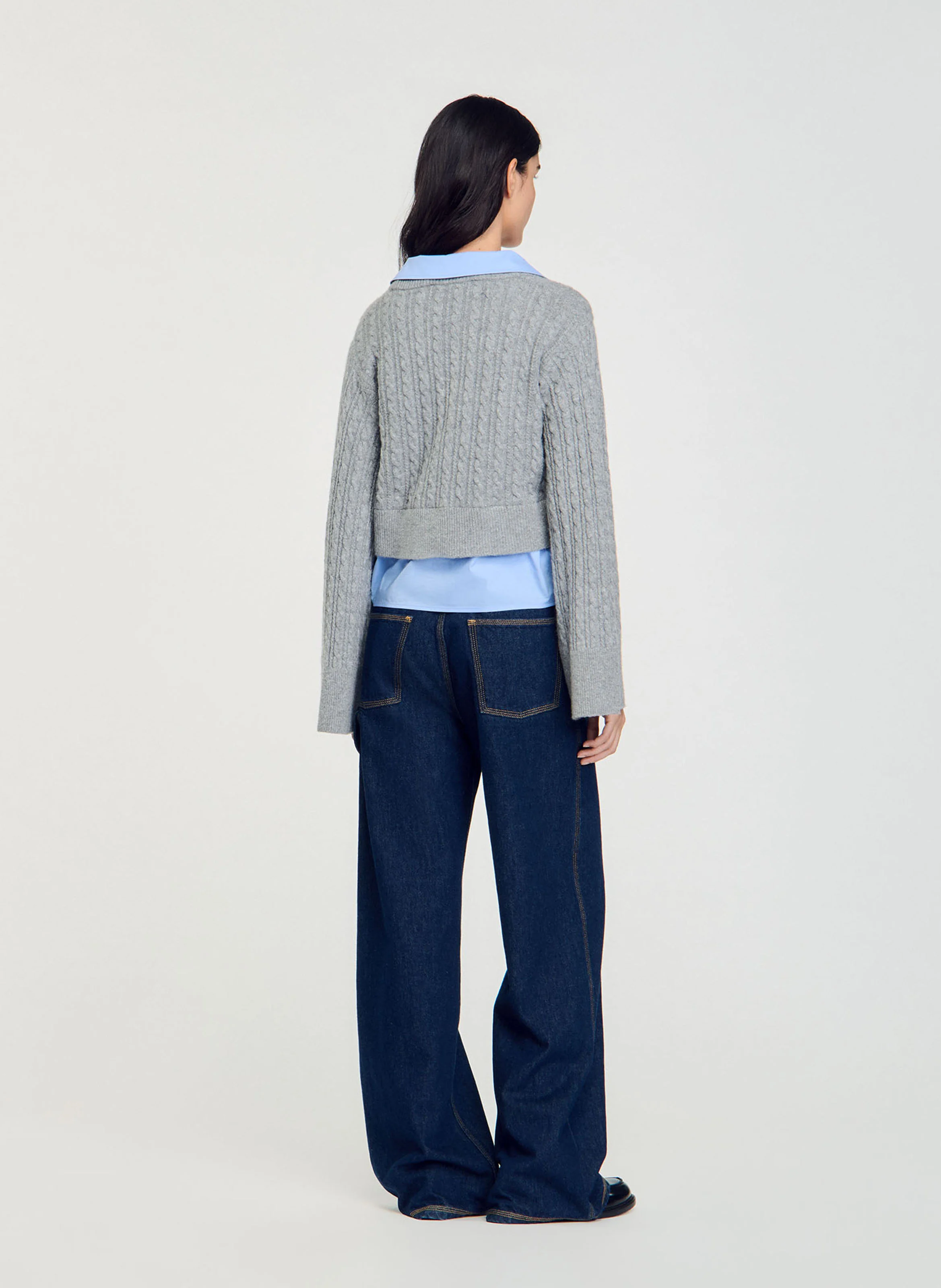 Pull col chemise en laine mélangée | Gris