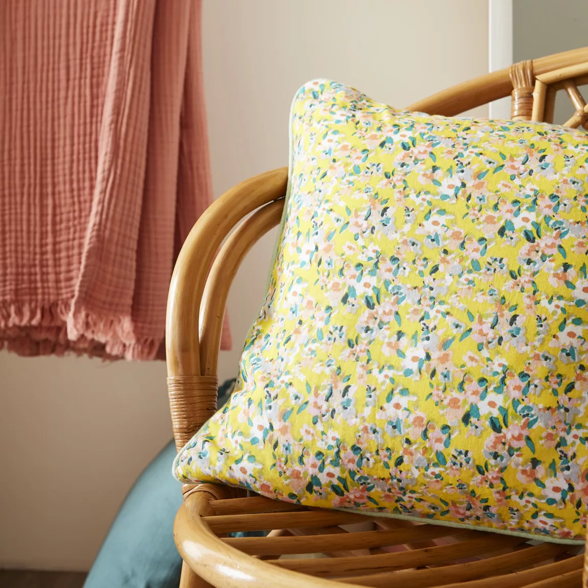 Coussin carré gaze de coton (45 x 45 cm) Abigaël Jaune