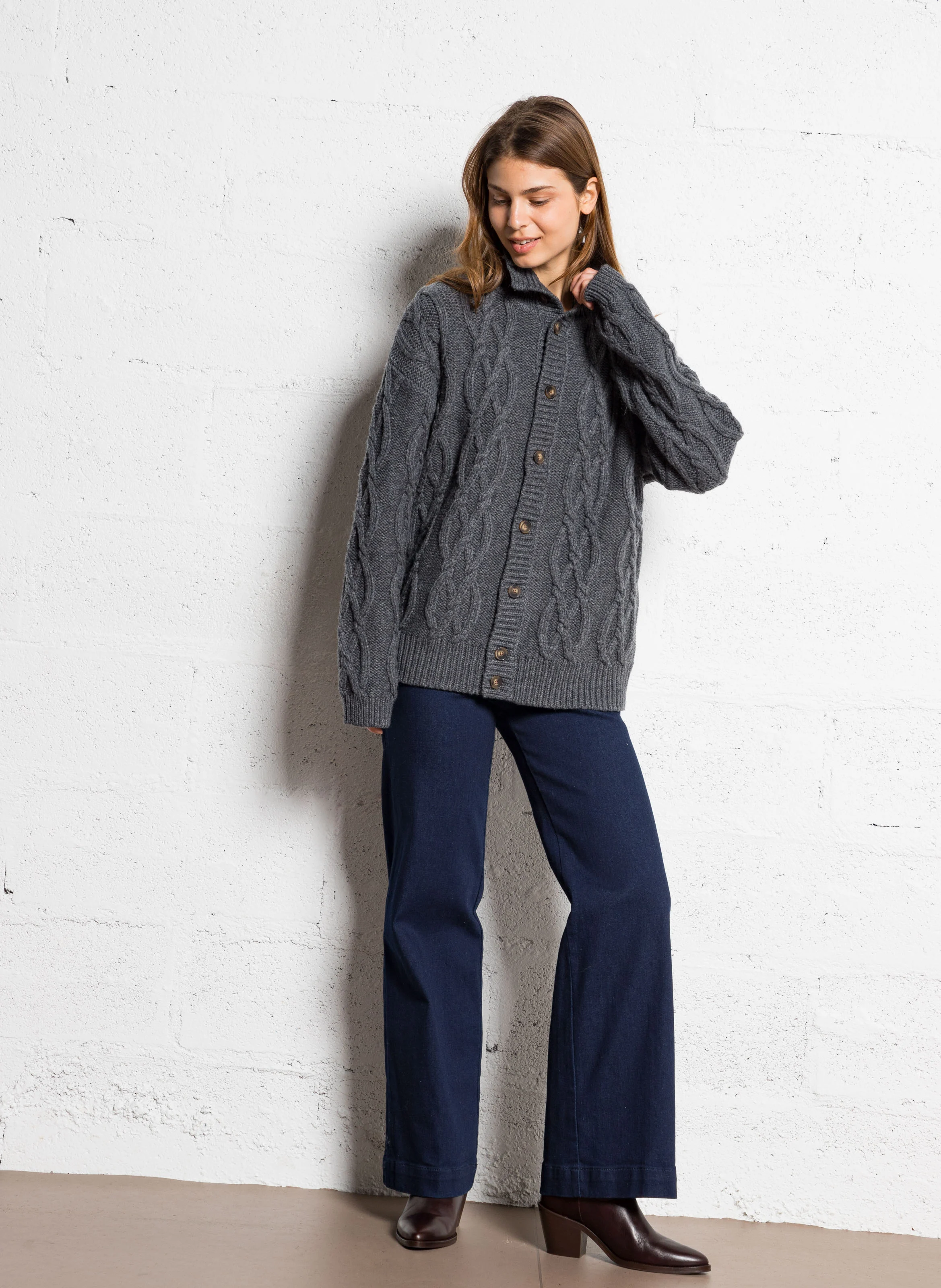 RAPHAEL - Cardigan col montant en laine mélangée | Gris
