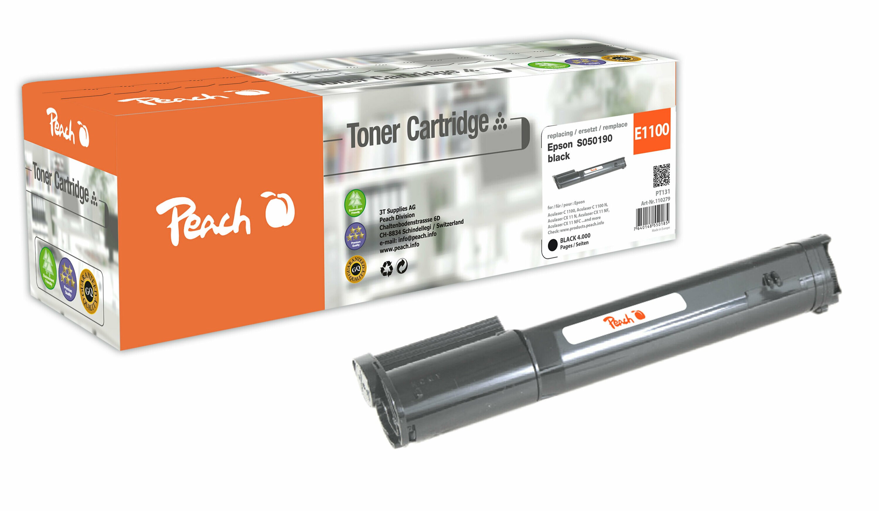 Peach E050Toner bk ersetzt Epson S050190, C13S050190 für z.B. Epson Aculaser C 1100, Epson Aculaser C 1100 N, Epson Aculaser CX 11 N (wiederaufbereitet)
