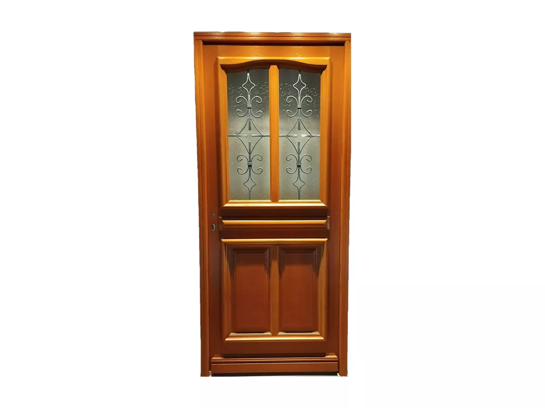 Porte D'Entree Bois Vitree, Vauban, H,200Xl,80 P, Droit + Poignée Et Barillet (Ref 010403Rfp) Cotes Tableau