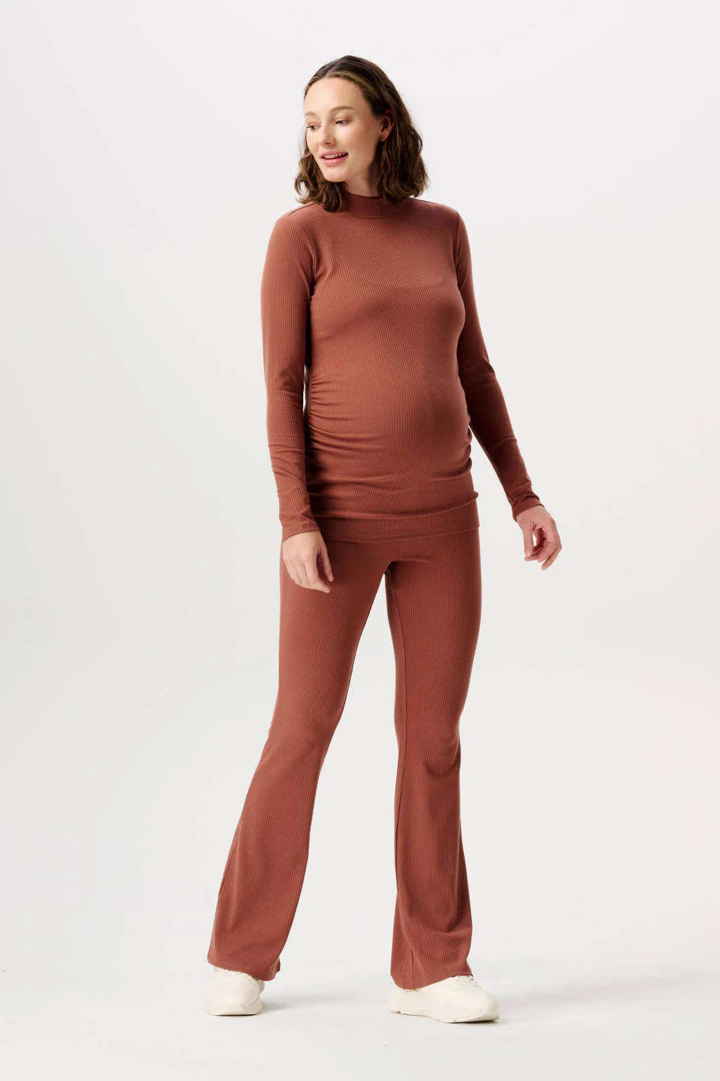 Noppies ribgebreide zwangerschapslongsleeve Sira van polyester roodbruin