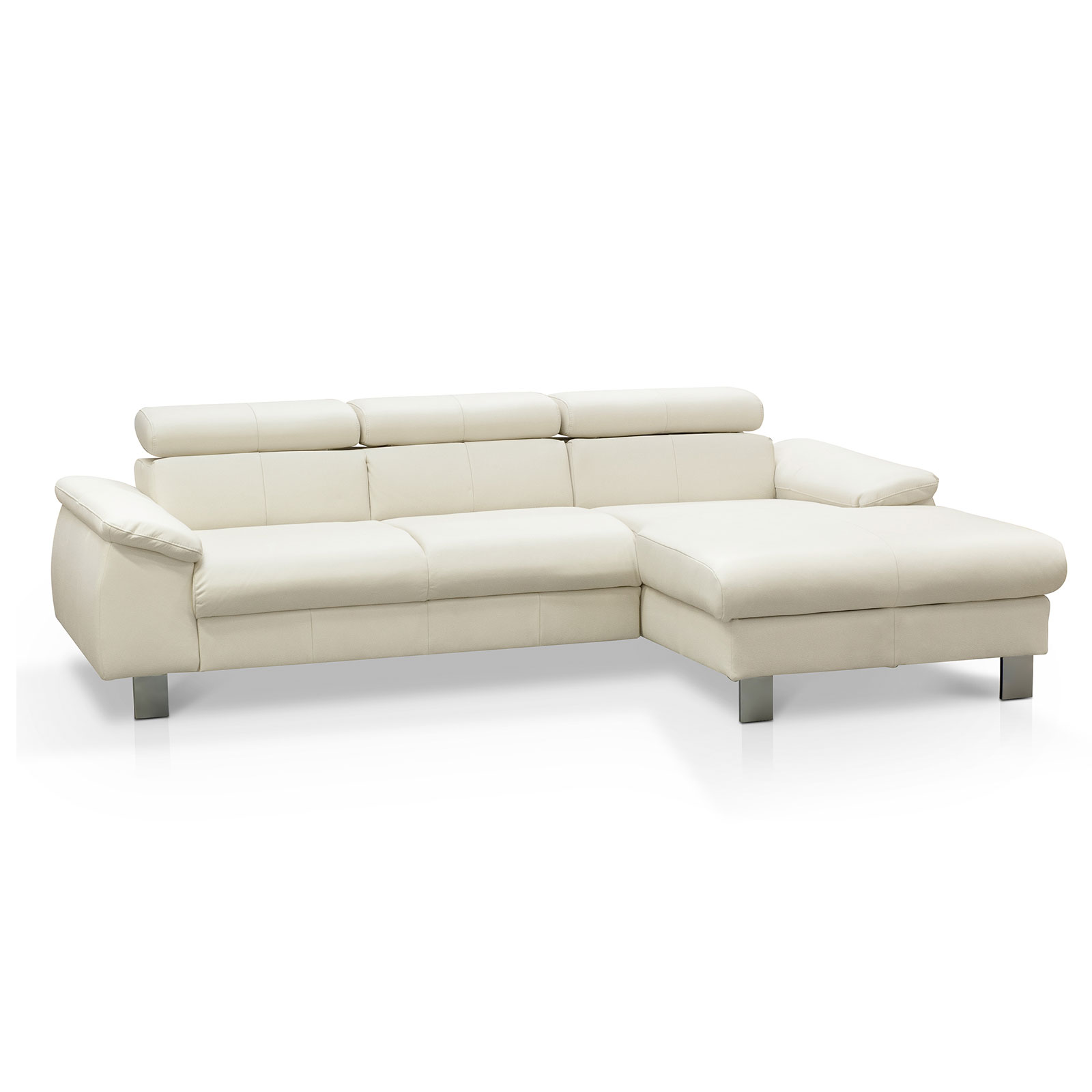 Ledersofa - bianco - Kopfteilverstellung - Recamiere rechts