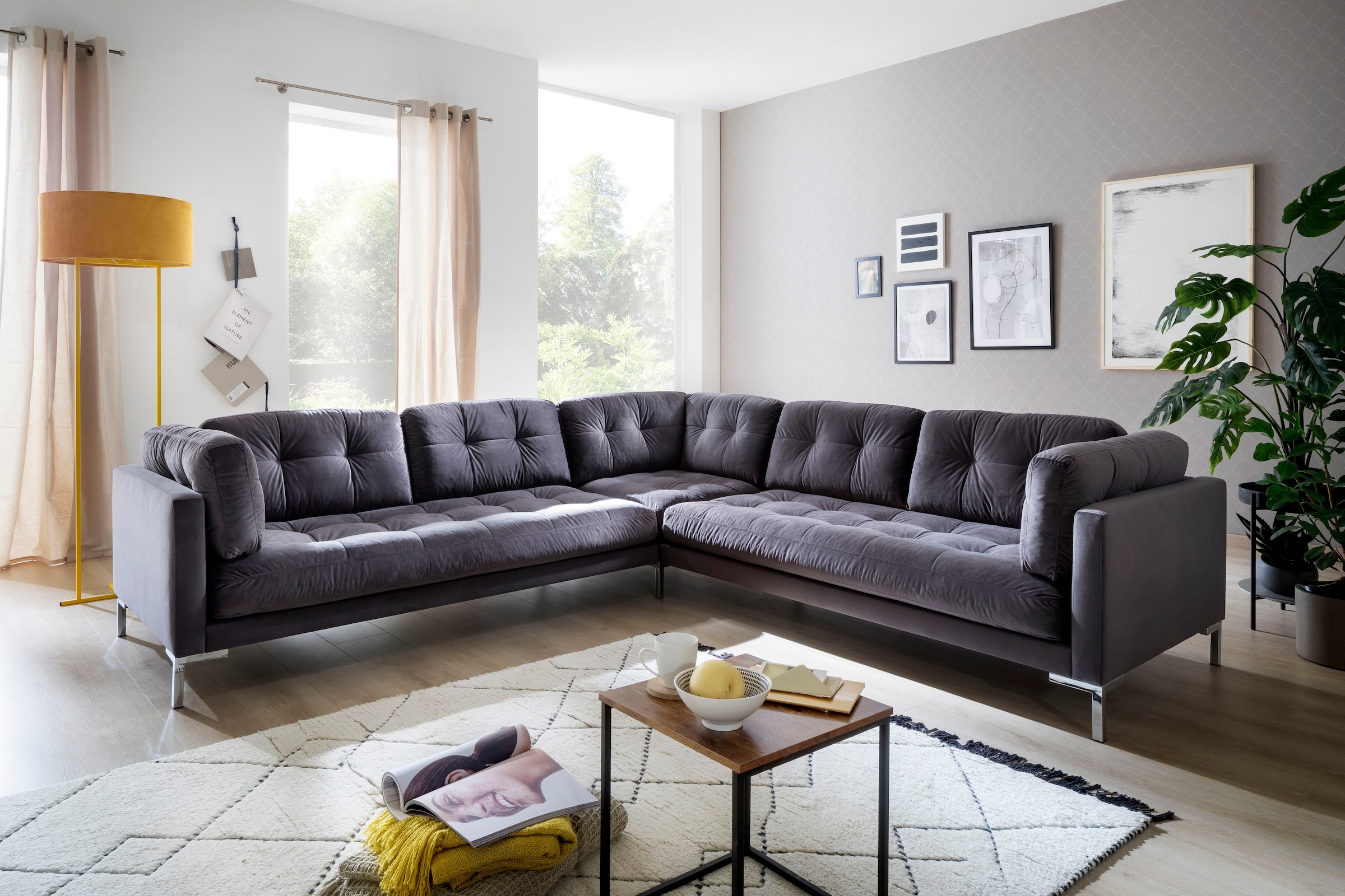 Trends by HG Wohnlandschaft »Landau U-Form« in Cord-Stoff mit Metallfuss