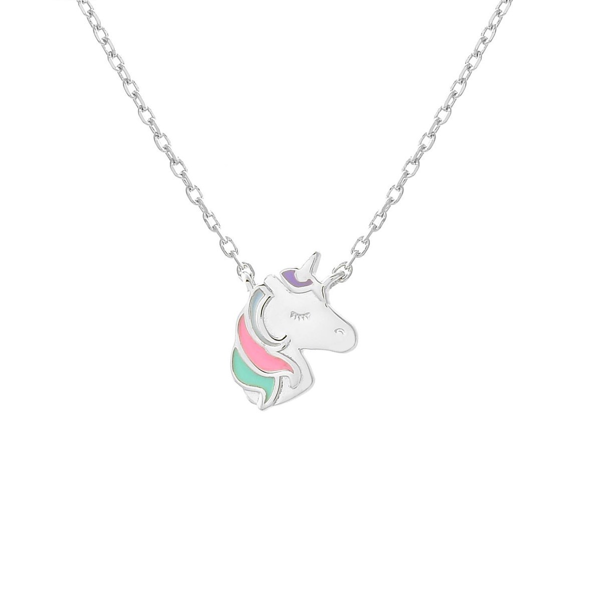 Collier tête de licorne émail coloré Argent 925 Rhodié