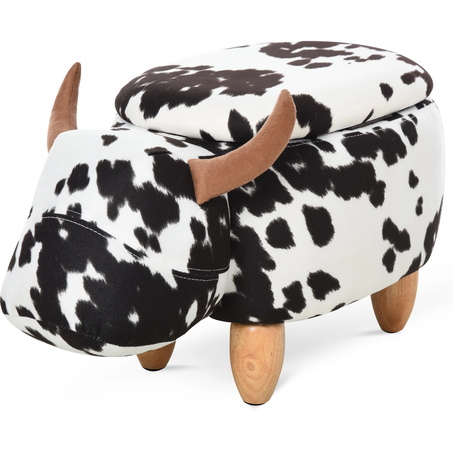 HOMCOM Kinderhocker im Kuh Design schwarz, weiß, natur