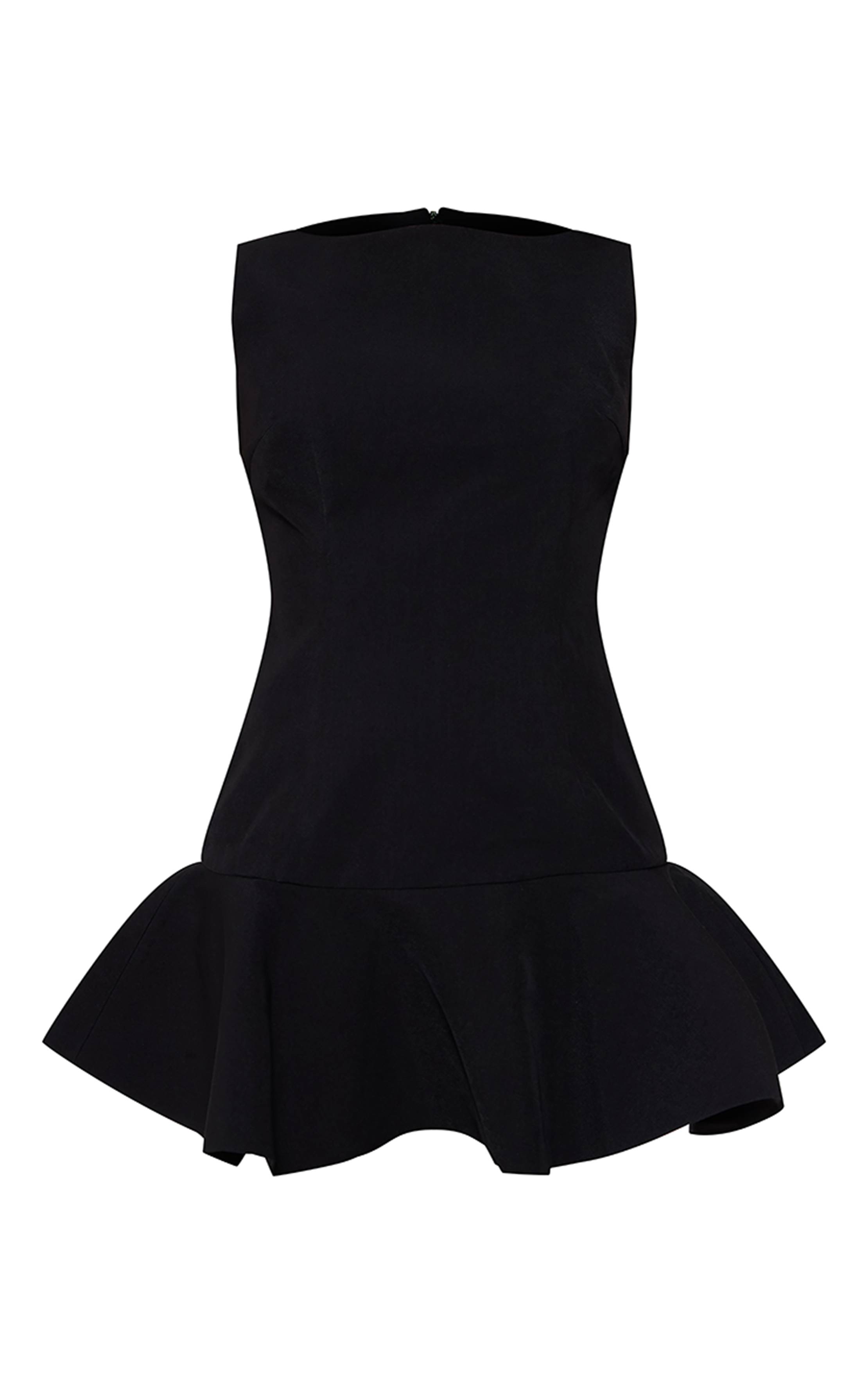 Noir Robe Moulante Premium À Col Nageur Et Ourlet À Volants