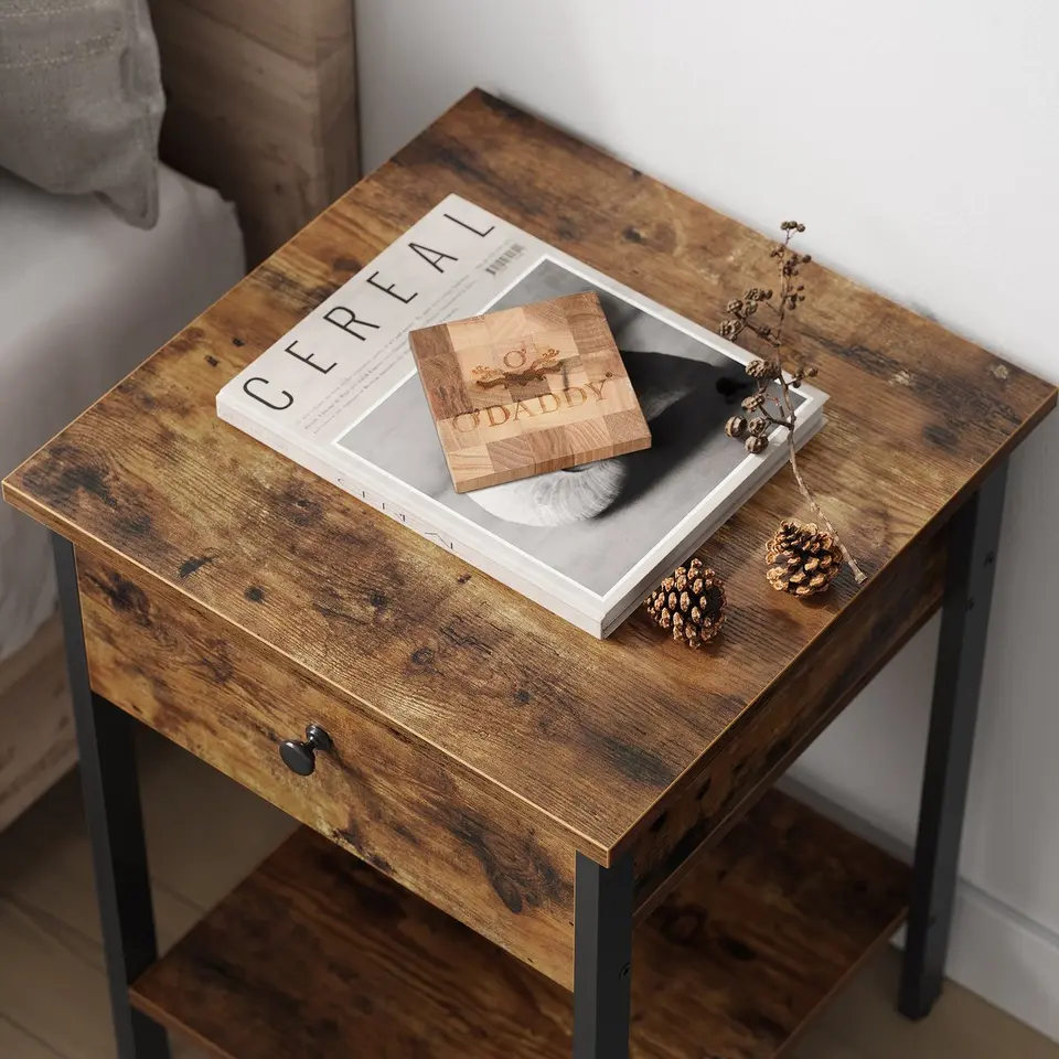 O'DADDY Industrieel Nachtkastje met Lade - 40x40x55 cm - Modern Bruin