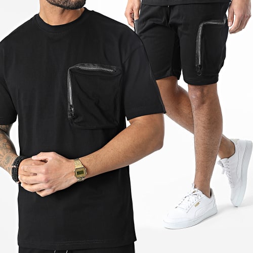 Ensemble Tee Shirt A Poche Poitrine Et Short Jogging G22-632 Noir
