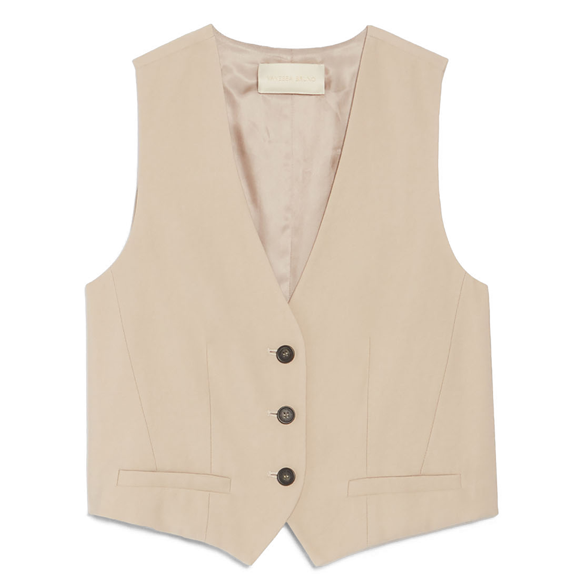 BENSON - Veste droite col V sans manches | Beige