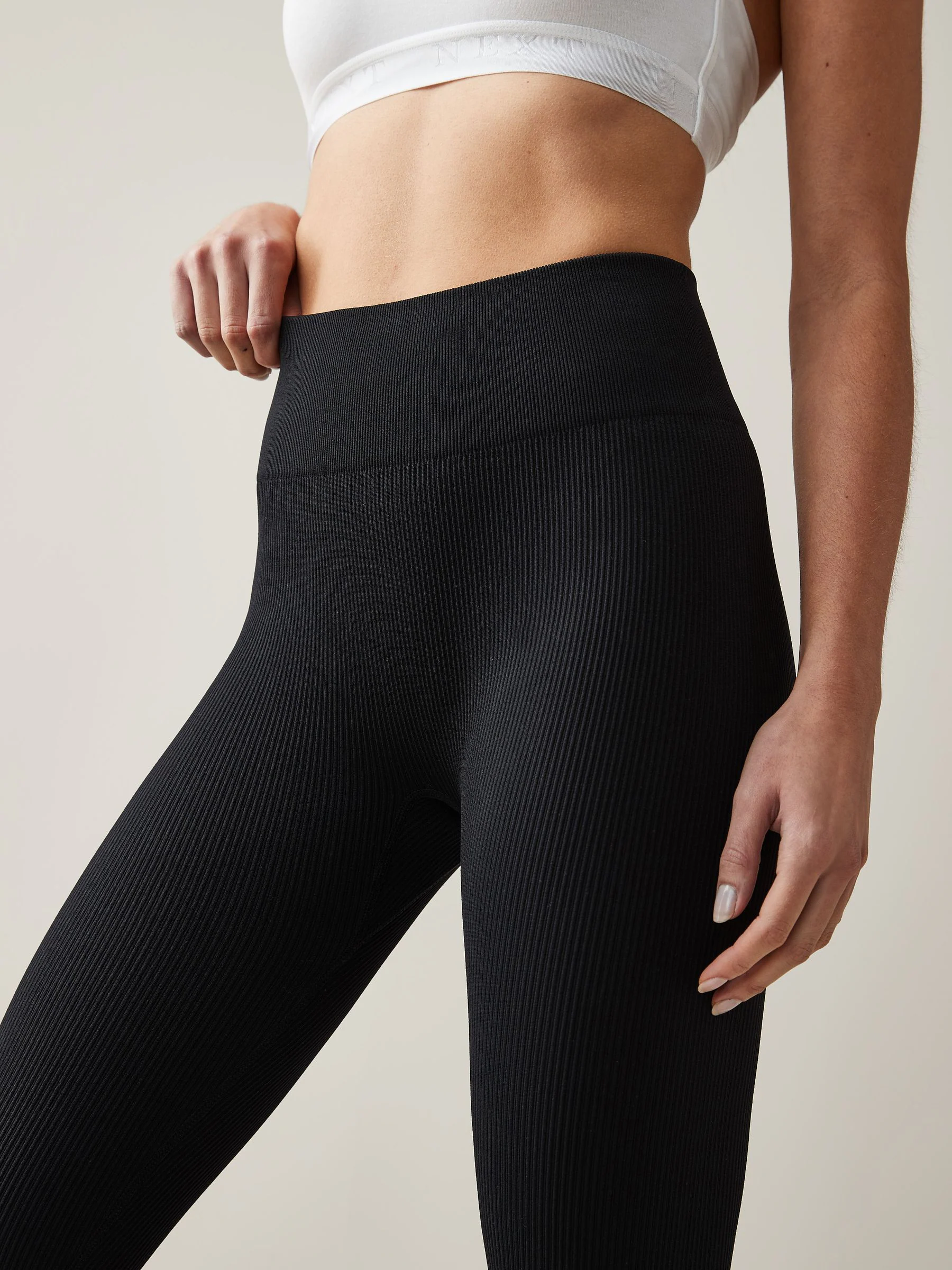 Zwart - Geribbelde naadloze legging met hoge taille