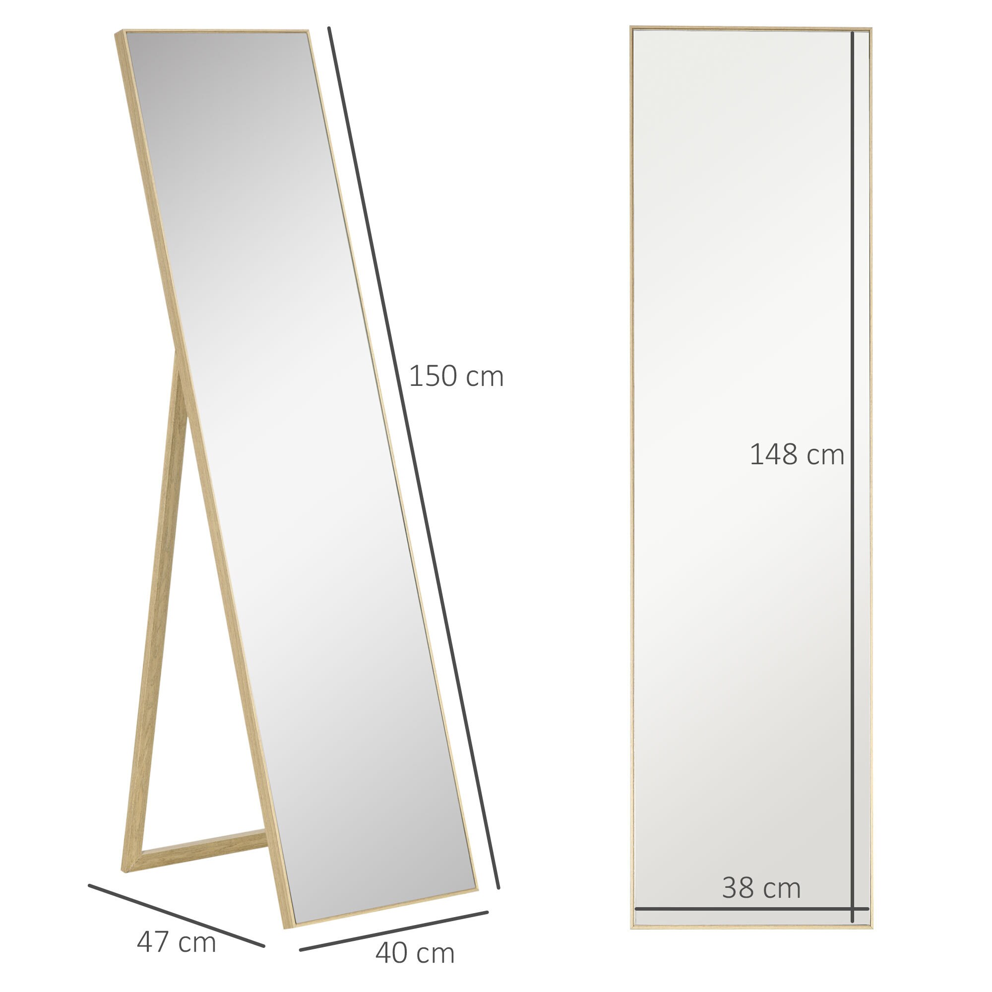 HOMCOM Ankleidespiegel mit Holzmaserung natur 40L x 35B x 147H cm