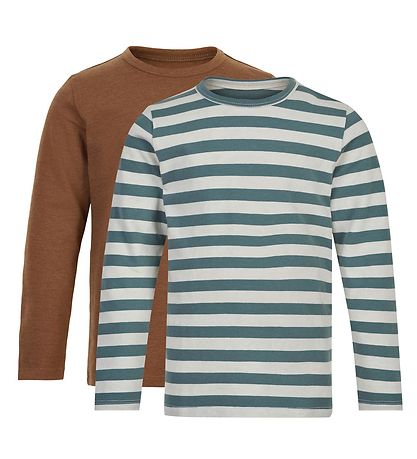 Minymo Bluse - 2-pak - Hvid/ Grønstribet/Toffee