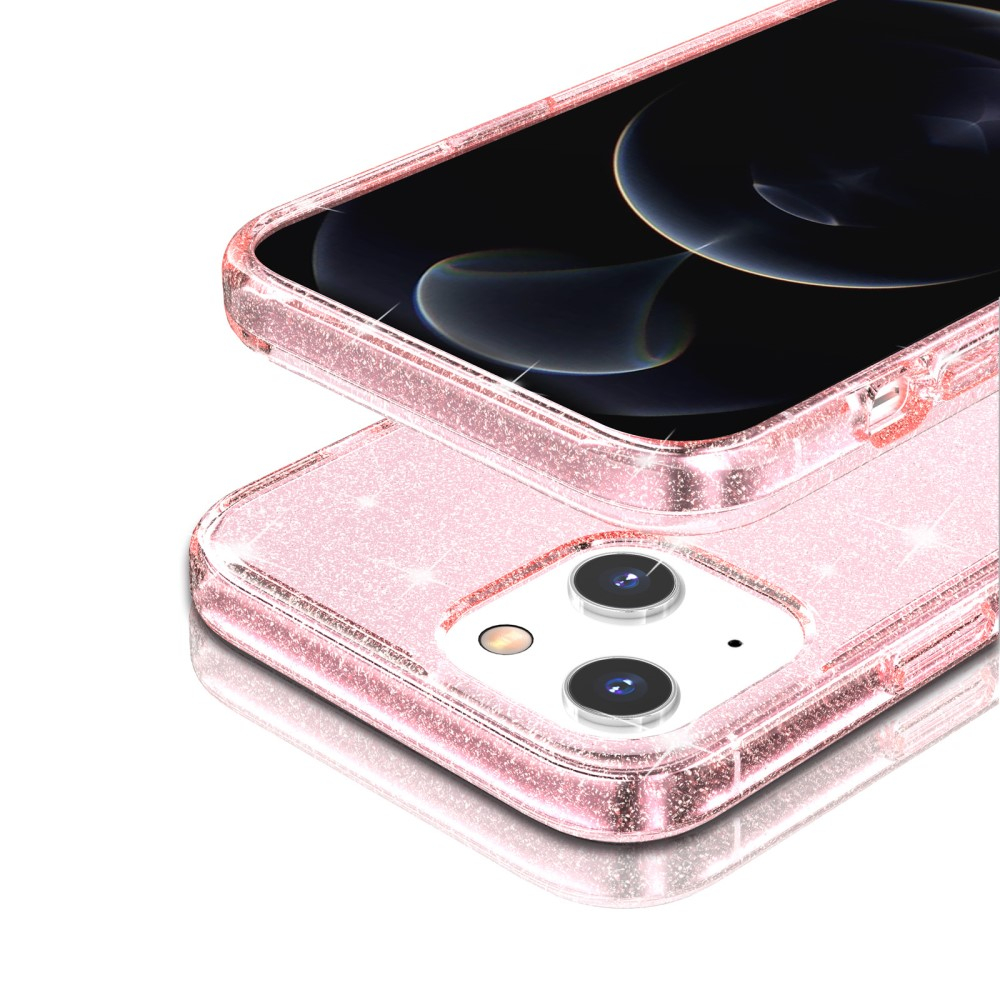 iPhone 15 Hybrid Hardcase Schutzhülle im Glitzer Design - Pink / Transparent