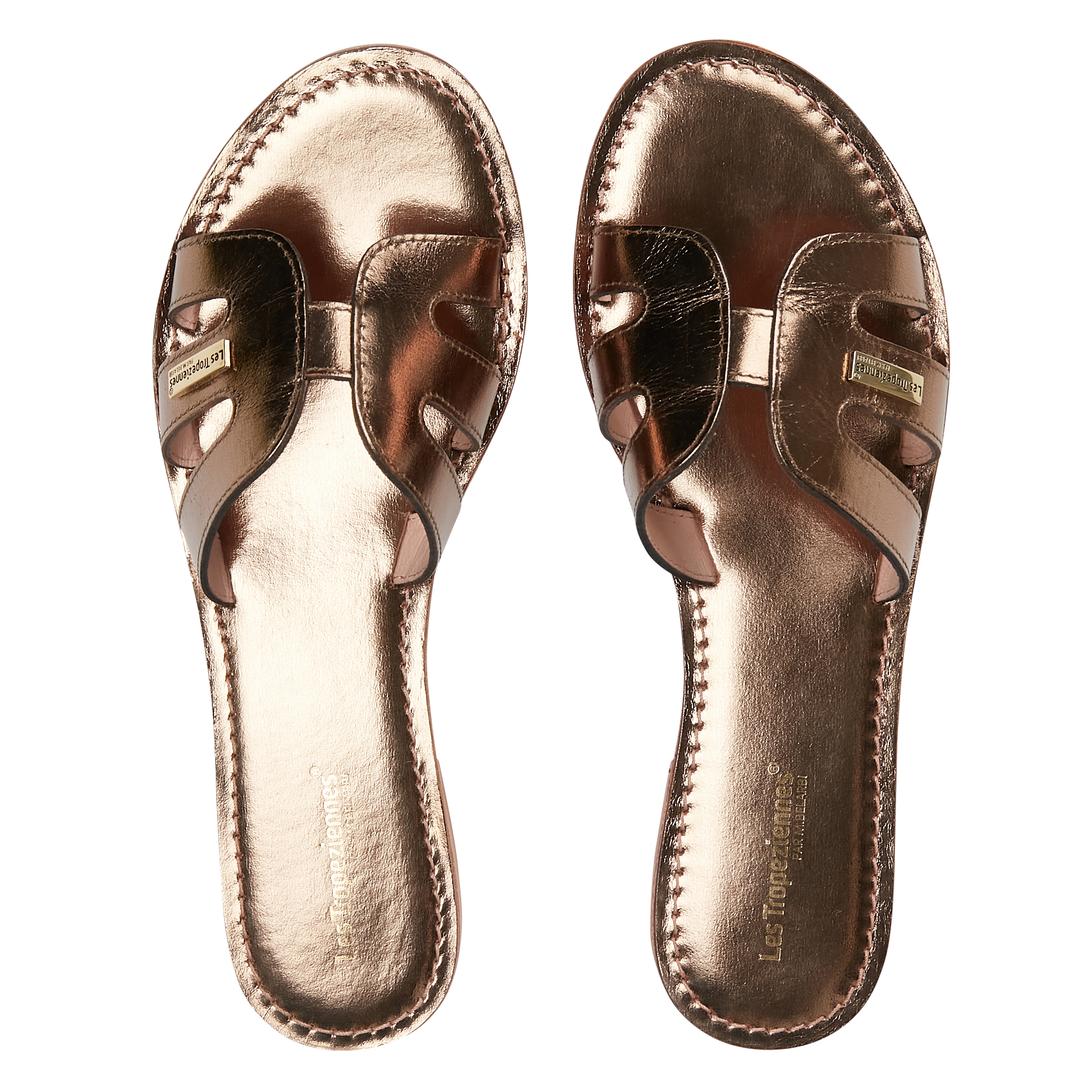 DAMIA - Sandales plates en cuir| Doré