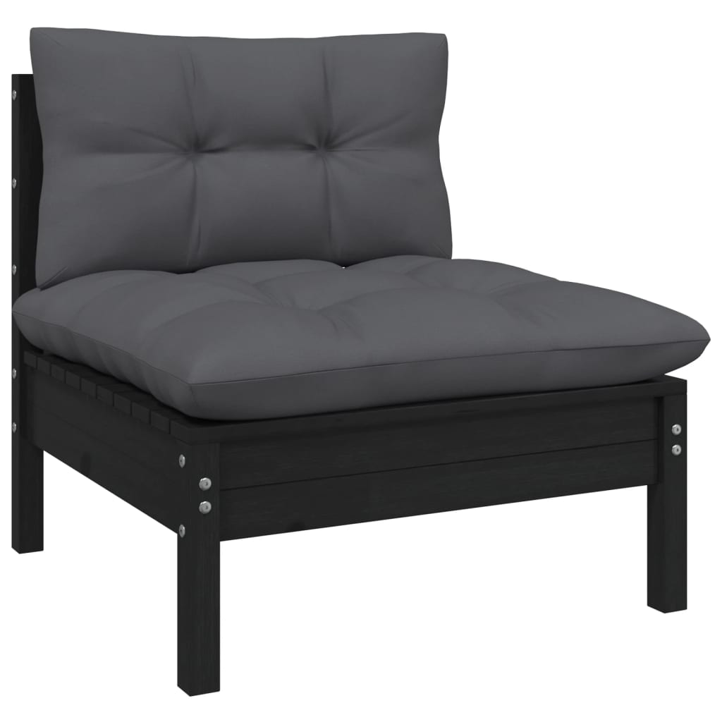 Salon de jardin meuble d'extérieur ensemble de mobilier 10 pièces avec coussins noir bois de pin