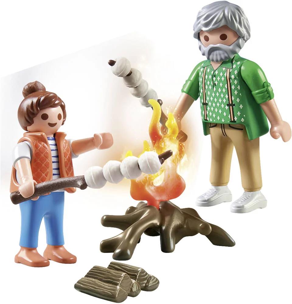 GRAND-PERE PETITE FILLE ET FEU DE CAMP - 71513