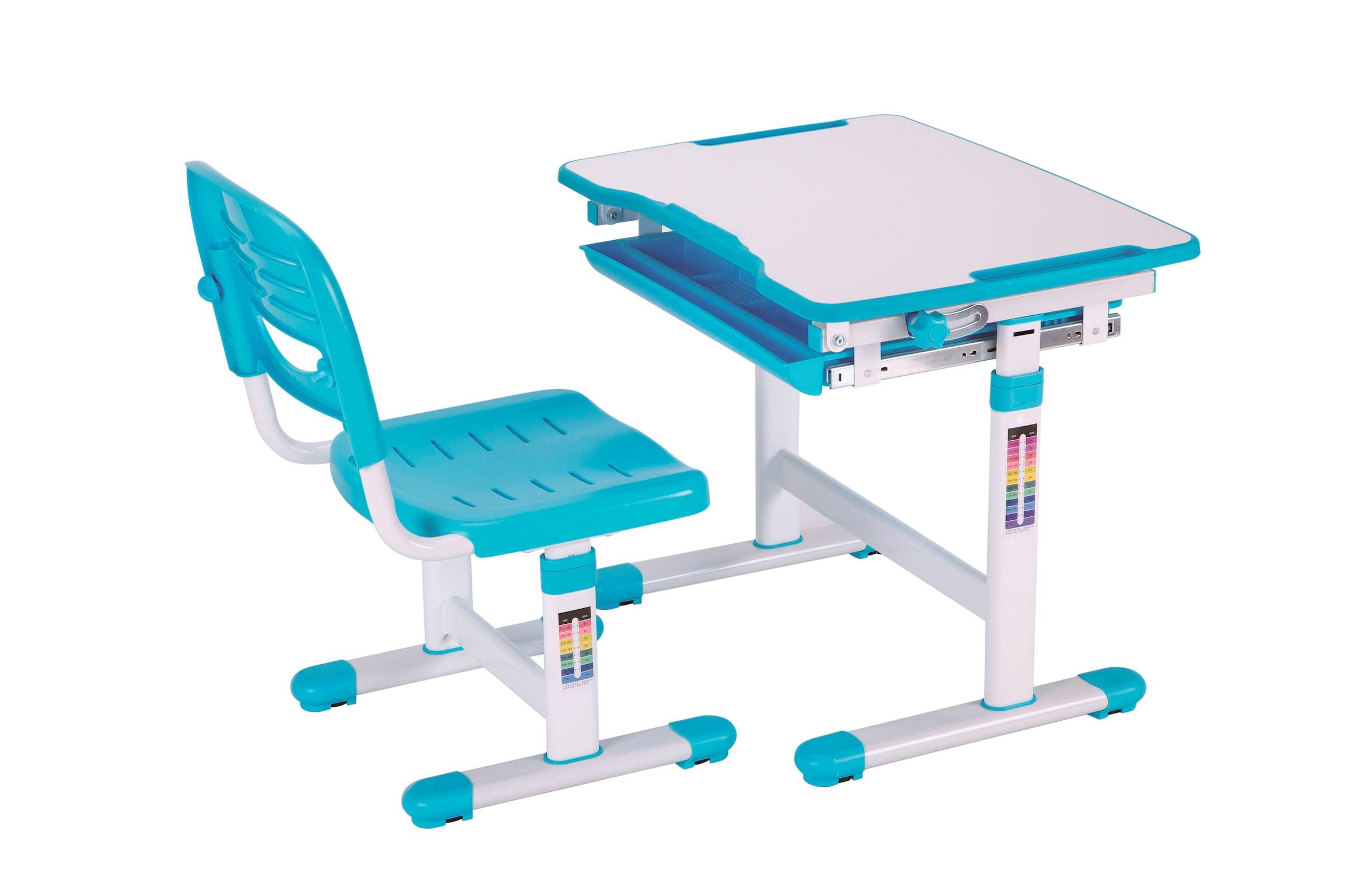 Vipack Kinderschreibtisch »Comfortline, mit Höhenverstellung inkl. Taschen- u. Becherhalter« Set, B/H/T ca. 70x54-76x47,4cm, verschiedene Farben, mit Griffelschublade,  inkl. Stuhl und verstellbarer Schreibplatte, praktische Funktionen