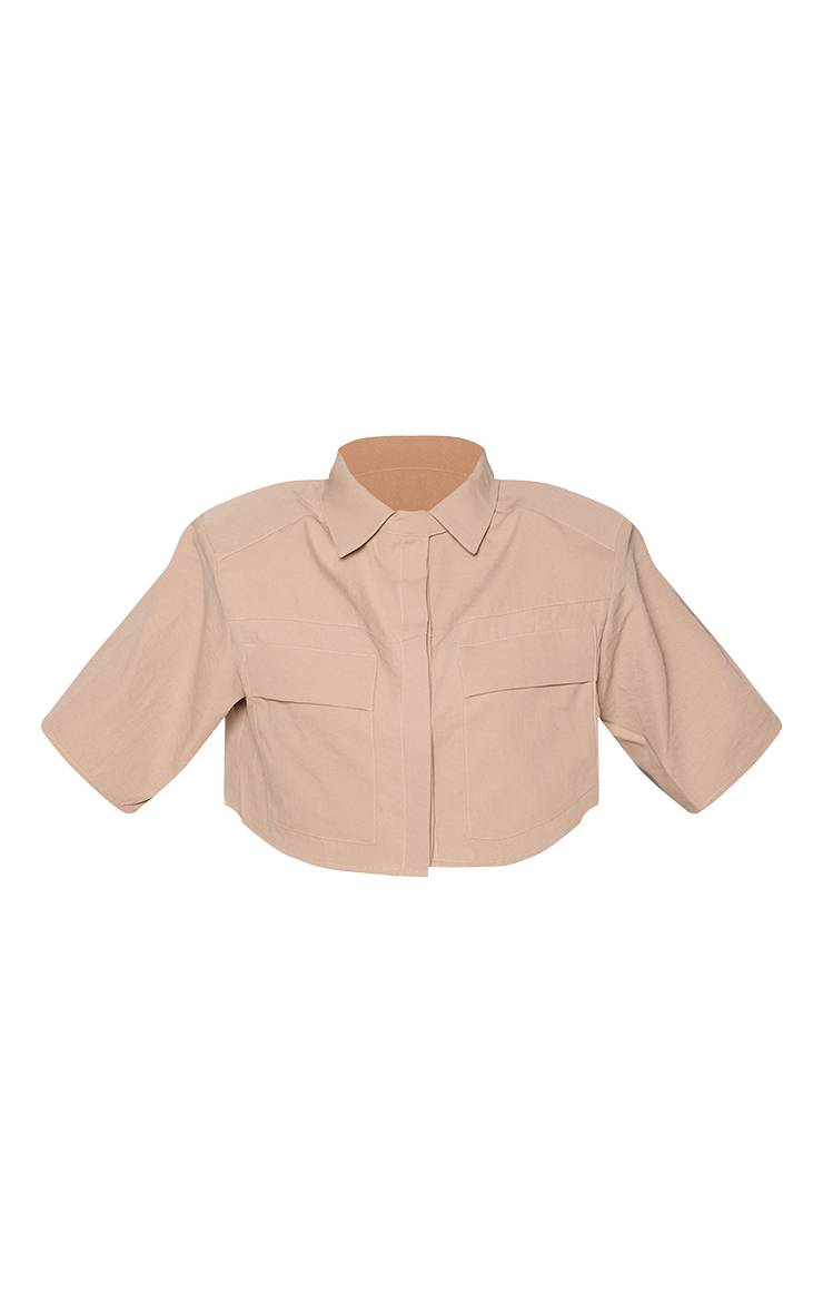 Gris Pierre Chemise Courte Oversize Avec Détail De Poche Tissée