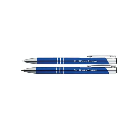 Macma Metall Schreibset / Kugelschreiber + Druckbleistift / Farbe: blau