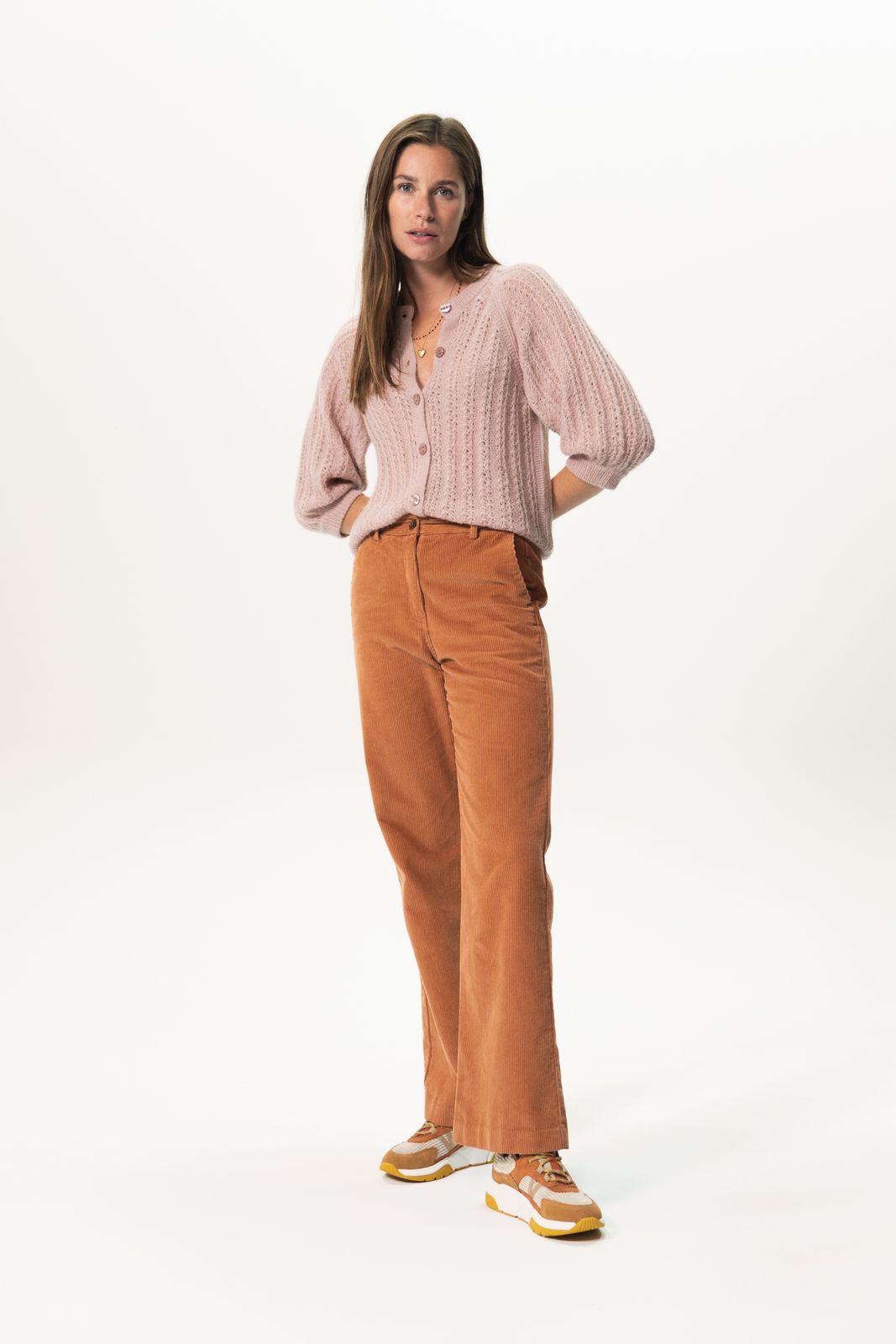 Lichtbruine wide leg corduroy broek