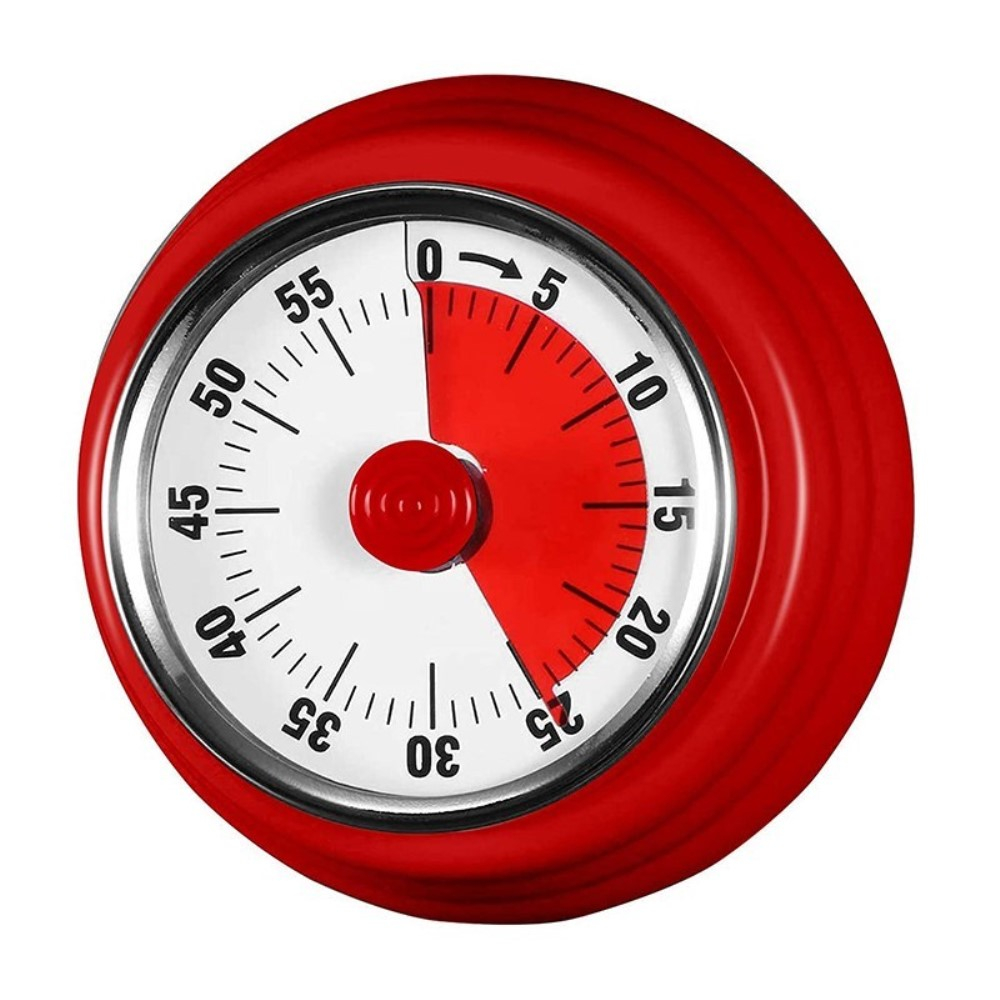 (Ø75mm) Magnetischer Küchenwecker Timer Analoge Eieruhr 60 Minuten mit Alarm - Rot