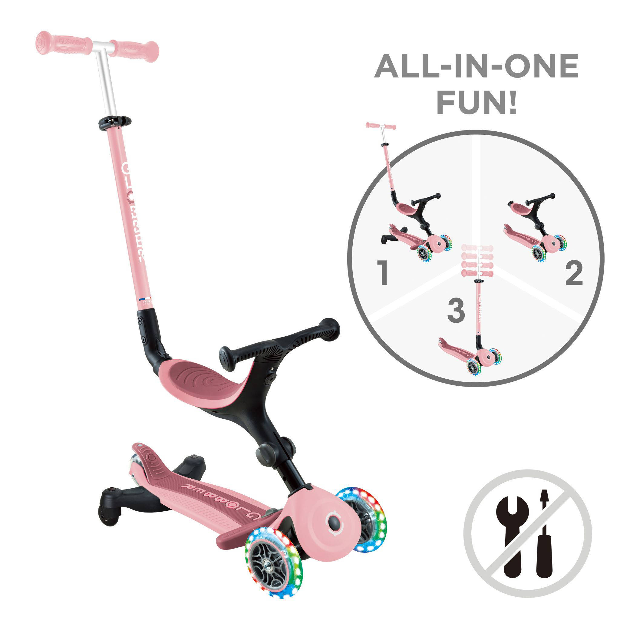 Globber Go Up Active Lights Pastel Pink  360