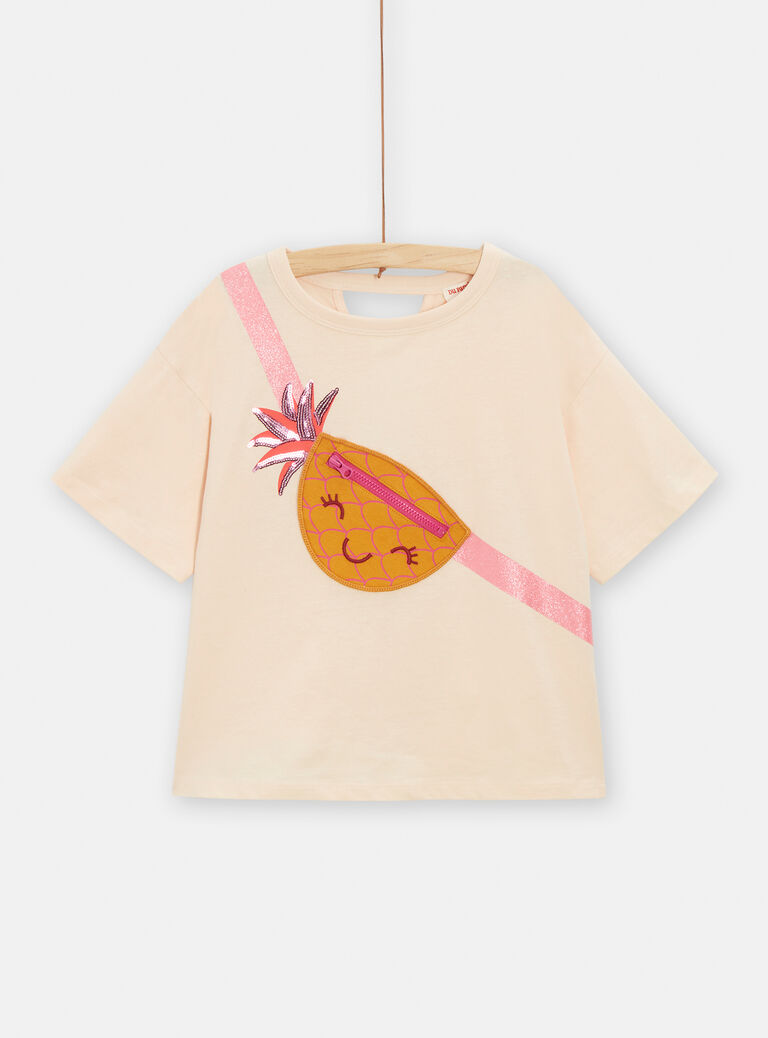 T-shirt écru foncé avec ouverture au dos pour fille