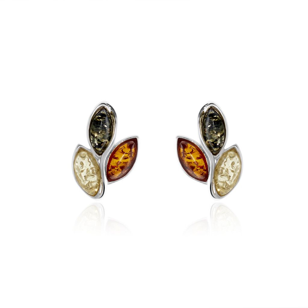 Boucles D'oreilles Puces Argent Blanc Claudetteae Ambres