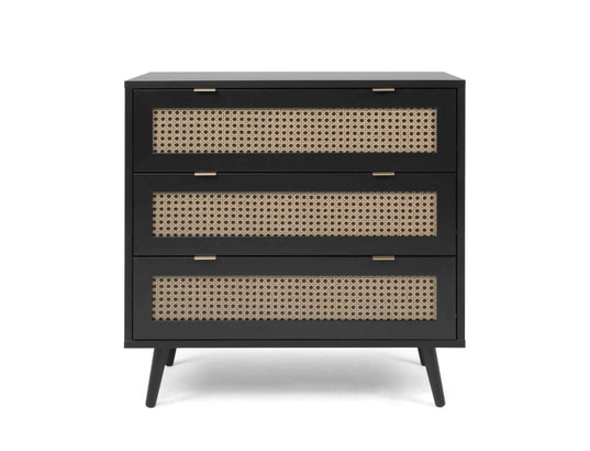 TERRE DE NUIT - Commode 3 tiroirs en cannage noir - co7072-2
