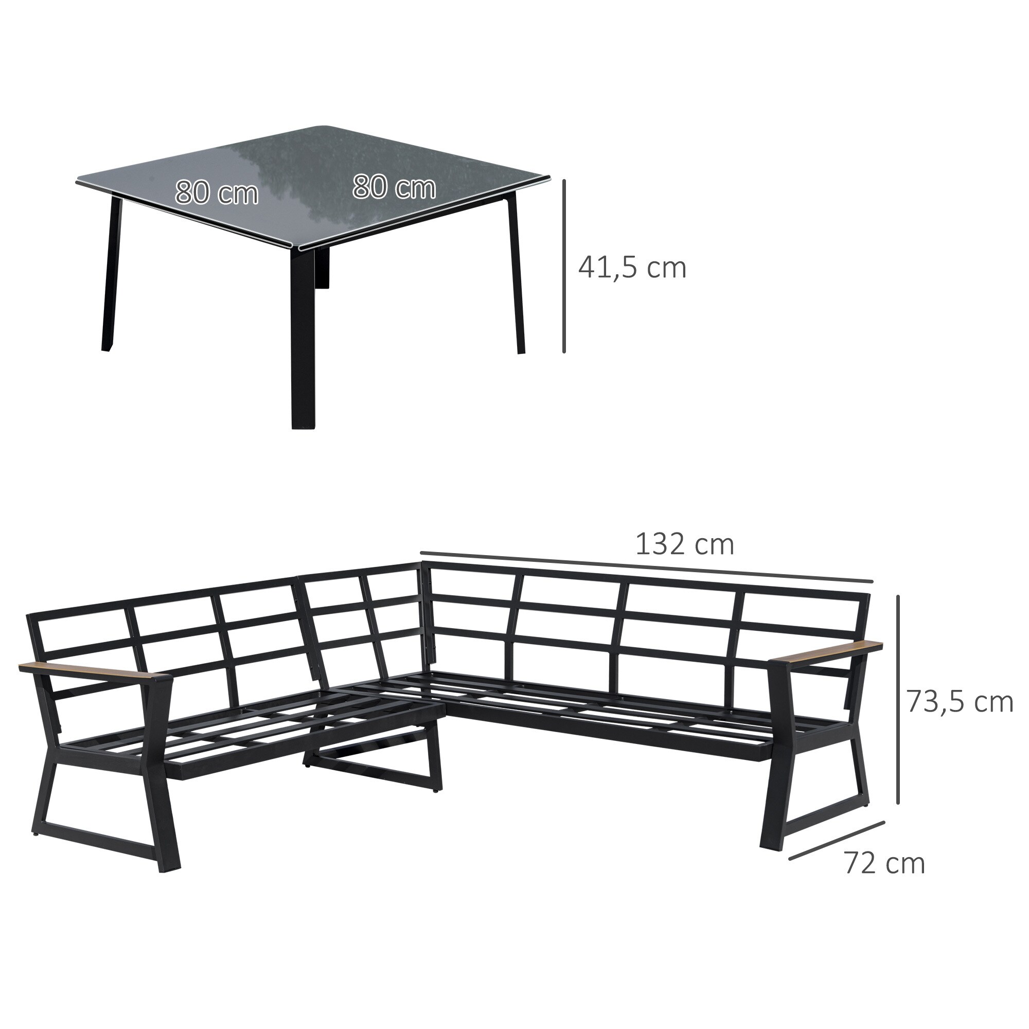 Outsunny Gartenmöbel Set mit Sitzkissen grau 205L x 72B x 73,5H cm