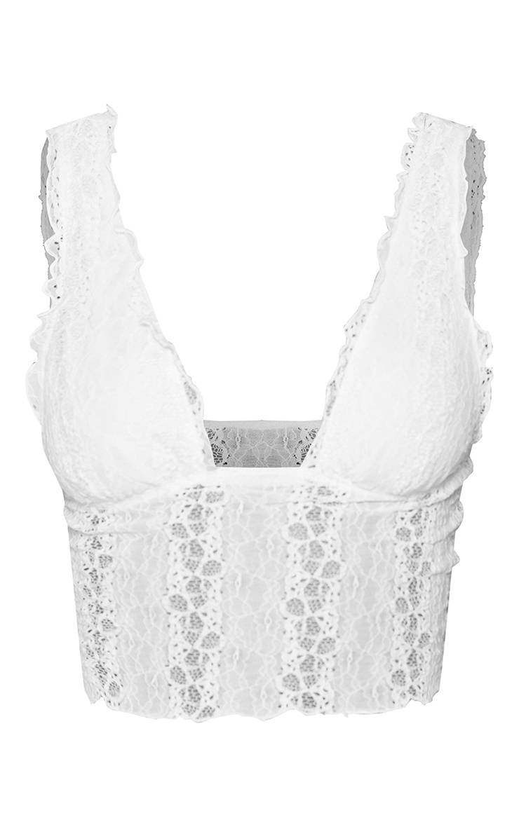 Blanc Haut Caraco Petite À Col V En Dentelle Avec Ourlet À Volants