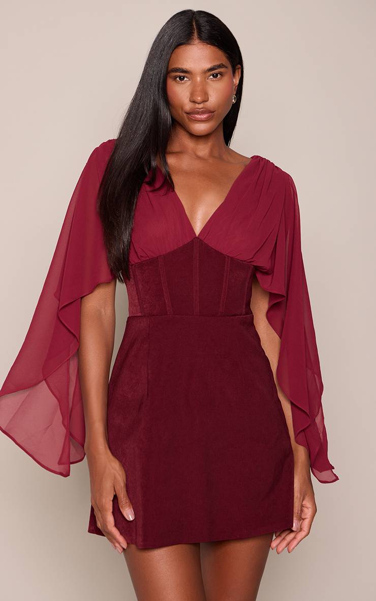 Prune Robe Mini Corset À Manches Drapées En Mousseline