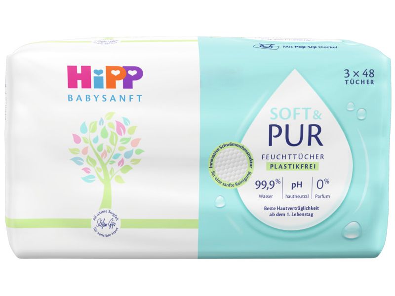 HIPP Feuchttücher Babysanft Soft & Pure 3x 48 Stk. Feuchttücher mit 99.9% Wasser