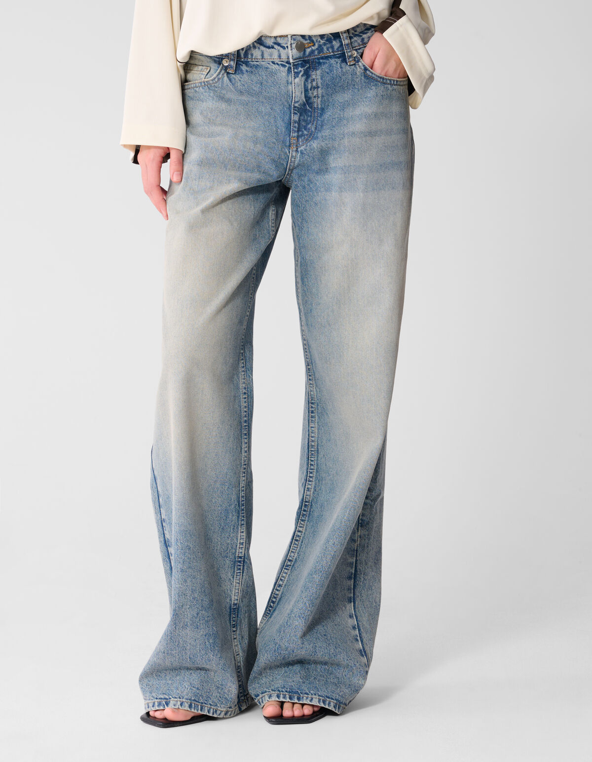 Mid Waist Wide Leg Fit Jeans Blauw