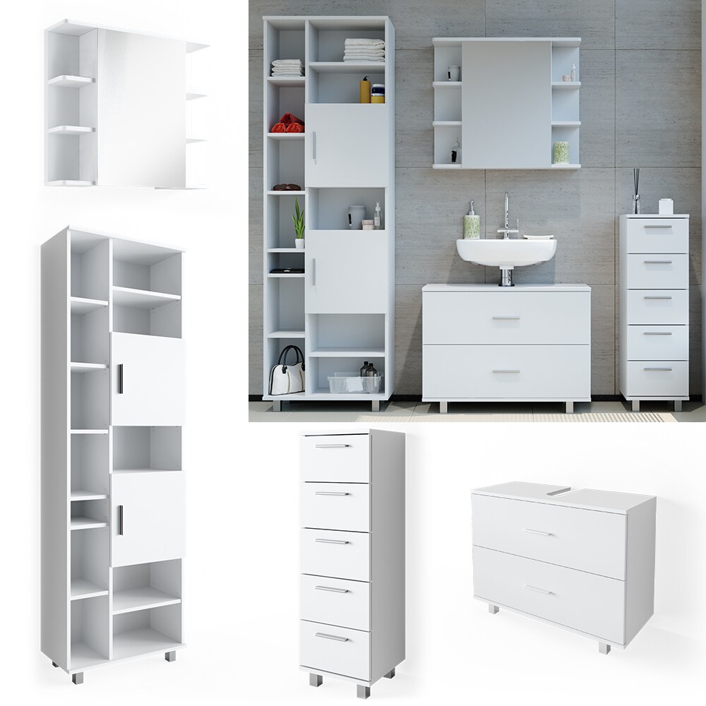 VICCO Badmöbel Set ILIAS WeißSpiegel Kommode Unterschrank Badschrank