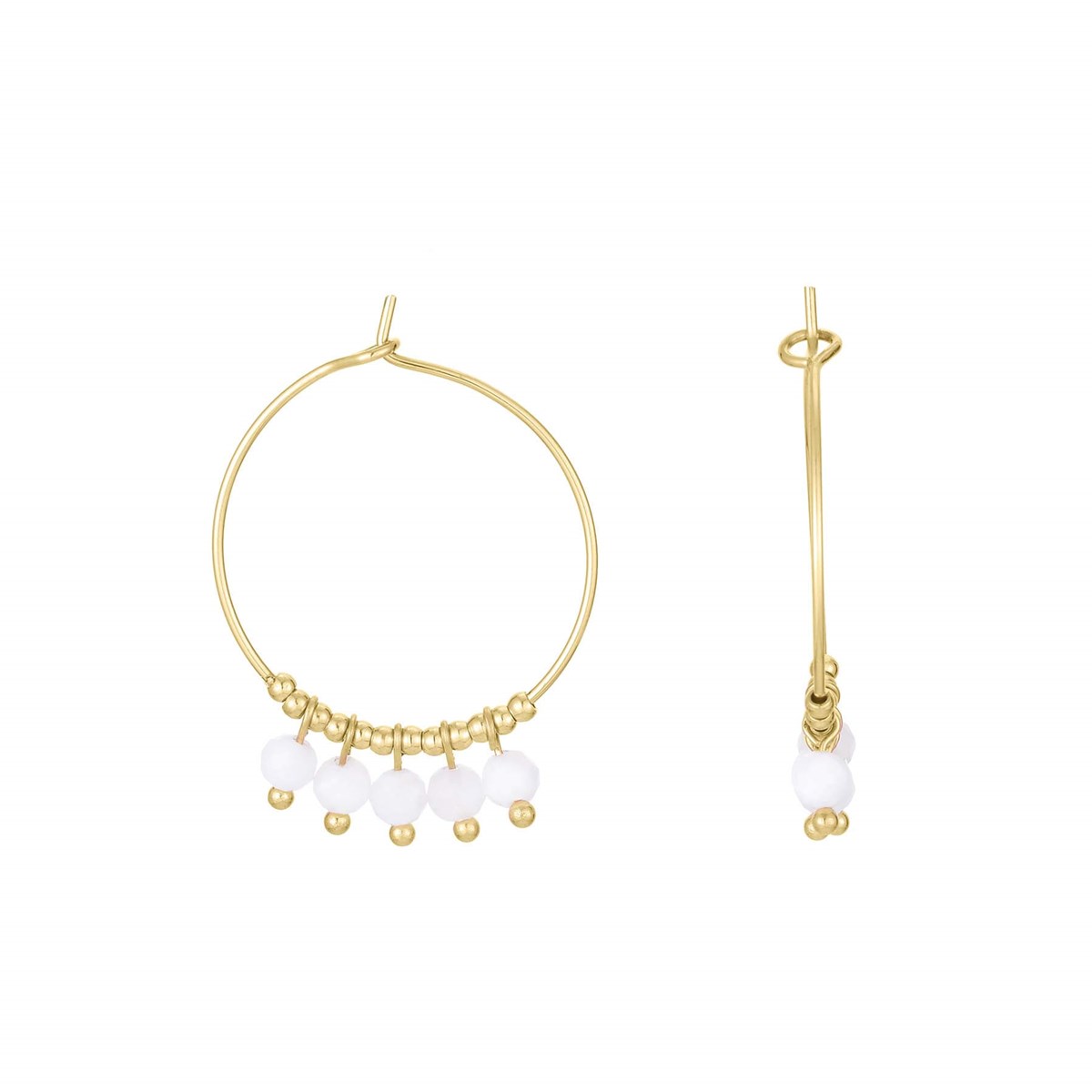 Boucles Ika jade blanc doré or