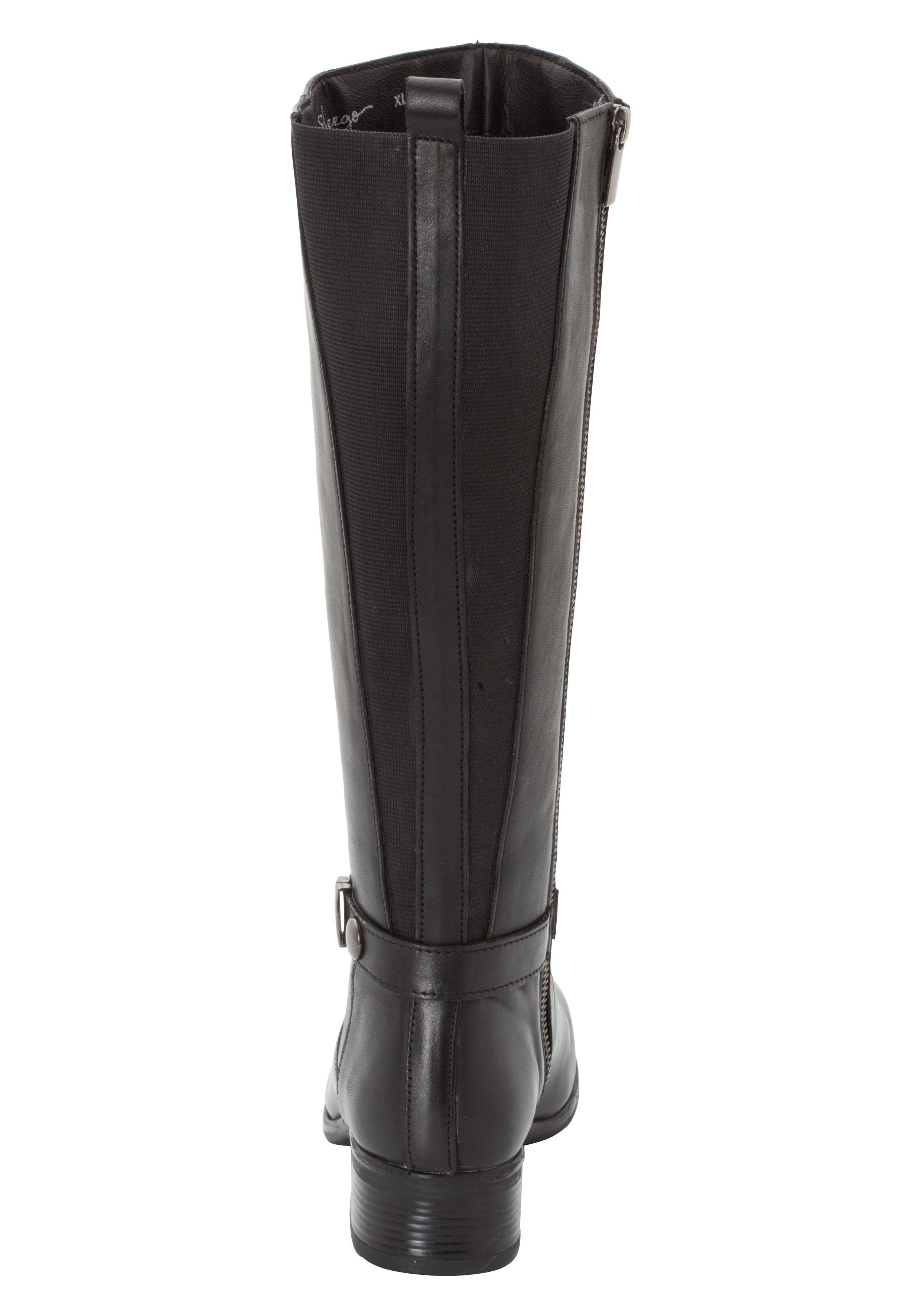 Weitschaftstiefel aus Leder mit Zierband