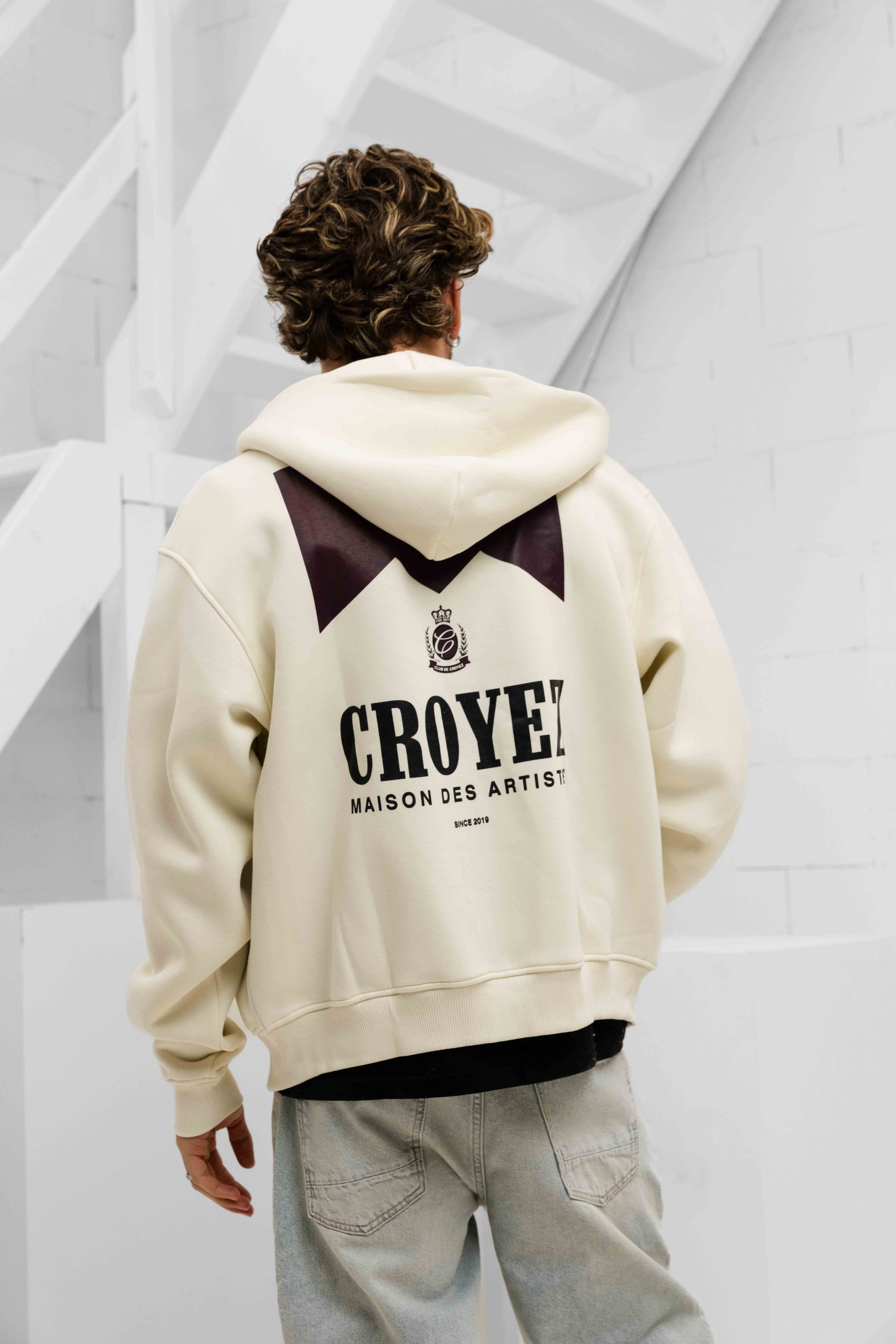 Croyez Maison Fumes Zip Hoodie Heren Gebroken Wit