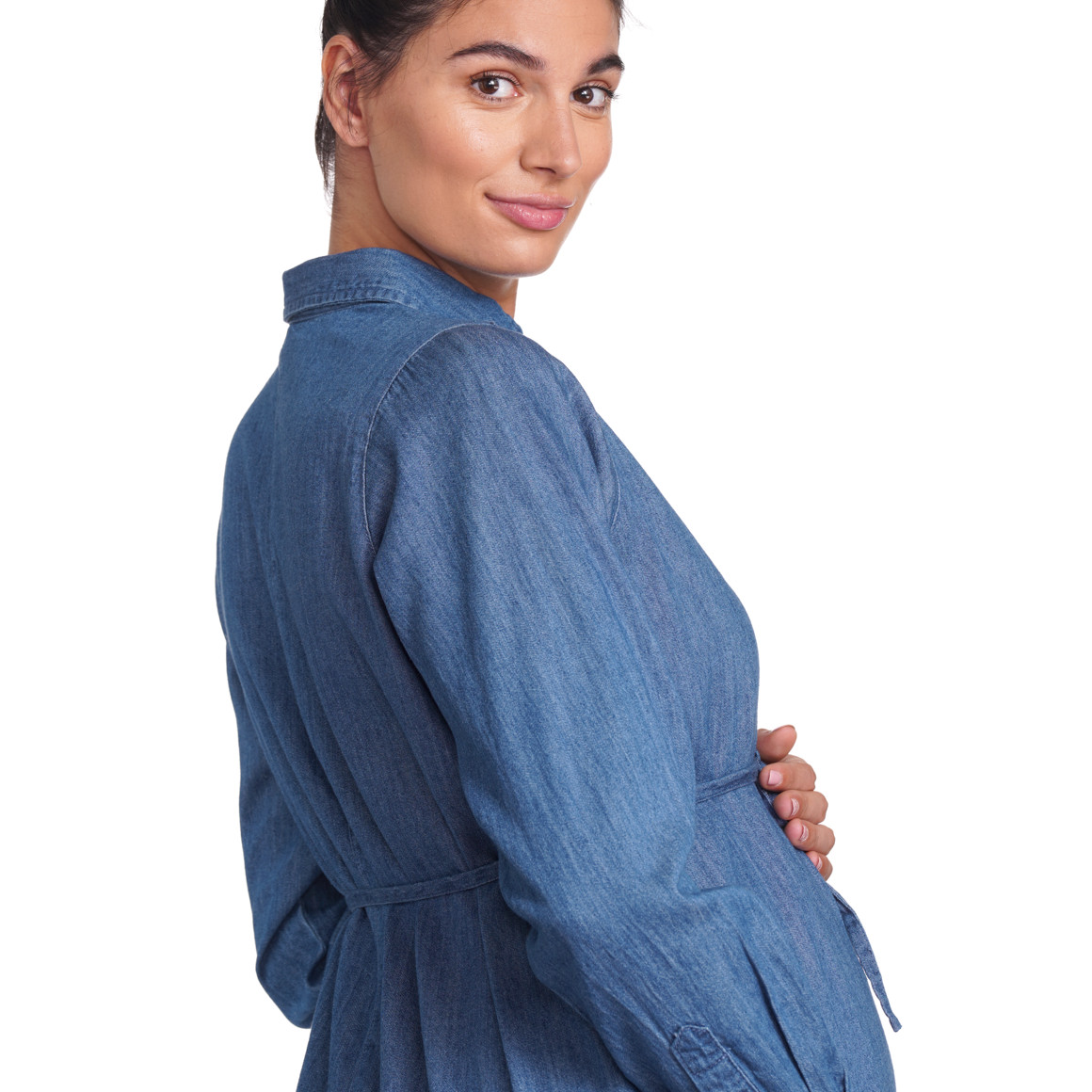 Gina Mama Damen Umstandsbluse mit Bindeband blau