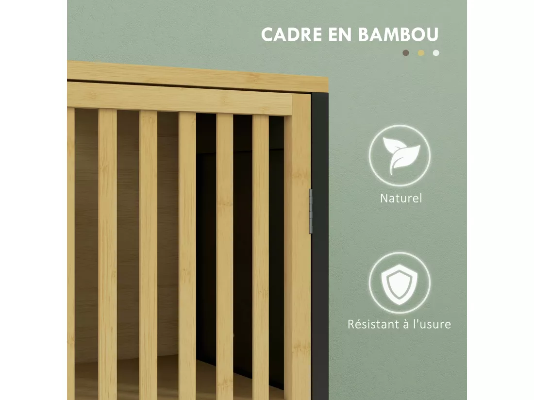 Meuble colonne salle de bain 2 portes 4 étagères MDF noir bambou verni